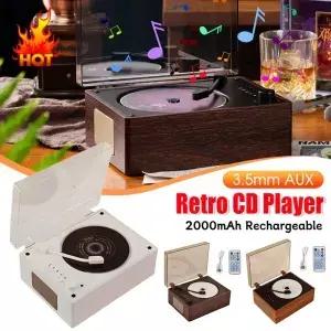레트로 CD 플레이어 빈티지 50 블루투스 무선 스피커 리모컨 홈 데스크탑 USB 35mm AUX 지원 전화용