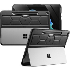 Microsoft Surface Pro 12인치 1판(2025년 출시)용 시적 터틀스킨 시리즈 케이스, 백 펜 홀더, 타입 커버 키보드와 호환되는 올인원 보호 견고한 커버, 블랙
