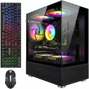 STGAubron 게이밍 PC 데스크탑 컴퓨터 라데온 RX 580 6G 인텔 0세대 G5905 35G RAM 52G SSD WiFi 6 BT 50