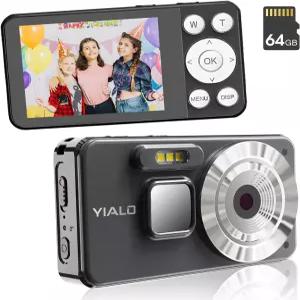 청소년용 YIALO 4K 디지털 카메라 64GB SD 카드가 장착된 FHD 64MP 사진 촬영용 줌 8배 포인트 앤 샷