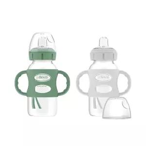 닥터 브라운의 마일스톤 00 실리콘 손잡이가 있는 와이드넥 시피 스파우트 병 부드러운 이지 그립