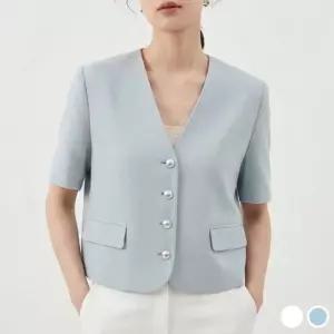 단정핏 브이넥 썸머 반팔 자켓 하객룩 나들이재킷 숏자켓 여름 캐주얼
