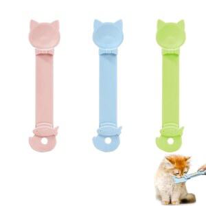 델랄라 2 in 1 애완 고양이 스트립 간식 공급기, 휴대용 귀여운 슬라이딩 먹이 숟가락 및 젖은 음식용 3pcs