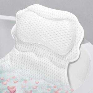 셋세일 목욕 베개, 욕조 목과 등을 위한 편안한 목욕 베개, 부드러운 4D 통기성 에어 메시 인체공학적 욕조 베개, 6개의 강력한 흡입 컵 및 후크 고급 욕실 액세서리, 화이트
