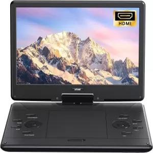 iegeek 59인치 휴대용 DVD 플레이어(4인치 회전 화면 HDMI 입력 6시간 충전식 배터리 지역 무료 USB/SD