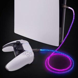 PS5 / 엣지 컨트롤러용 PlayVital USB-C LED 충전 케이블, Xbox Series X /S용 3.28FT 범용 RGB 라이트 업 충전기 코드, Elite 2 컨트롤러, Nintendo Switch OLED Lite Pro용