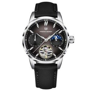 파가니 디자인 자동 시계 문 페이즈 41MM 다이얼 사파이어 글래스 PU 가죽 스트랩 모델 PD-YS021