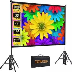 스탠드가 있는 TOWOND 프로젝터 스크린 120인치 실내 야외 휴대용 169 4K HD 후면 전면 투사 영화 캐리백