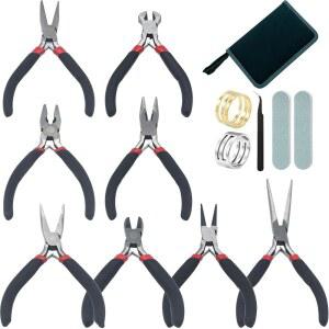 HGGWZWIF 8Pcs 주얼리 플라이어 세트 주얼리 제작 도구 키트에는 DIY 비즈 공예 크림핑 절단 수리를 위한 주얼리 제작 바늘 코 체인 코 원형 구부러진 플라이어 와이어 커터가 포함되어 있습니다(블랙-레드)