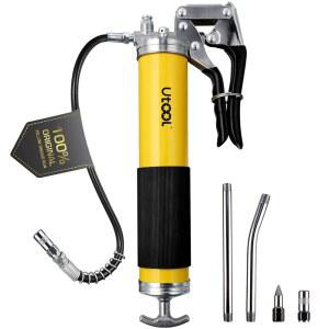 UTOOL 그리스 건 14온스 용량의 8000 PSI 헤비 듀티 권총 그립 건 키트 18인치 수지 플렉스 호스 기본 커플러 2개 익스텐션 리지드 파이프 샤프 호환 타입 노즐 1개 아르헨티나 매트 마감