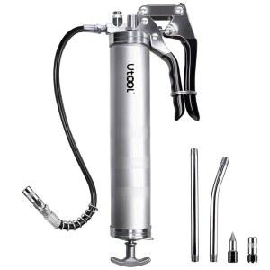 UTOOL 그리스 건 | 8000 PSI 헤비 듀티 권총 그립 키트 14온스 용량 18인치 수지 플렉스 호스 기본 커플러 2개 연장 강체 파이프 날카로운 타입 노즐 1개