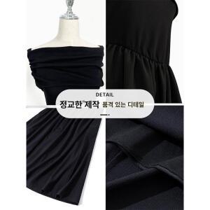 원픽 여성 블랙 일자 어깨 프렌치 원피스 여름 유니크하고 예쁜 허리 꼬임 A라인 롱 스커트 드레스 세트