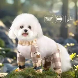다리 강아지 산책용 애견 오염 체크무늬 일체형신발