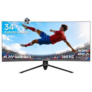 레이웨고 34인치 커브드 게이밍 모니터, 165Hz 1500R WQHD(3440 x 1440), 1ms MPRT, FreeSync, PIP/PBP, 127% sRGB, HDR, HDMI2.0 및 DP1.4 VESA, 틸트 조절 가능, 프로 게이밍(DP 케이블 포함)