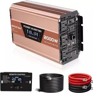 EFFEWWAY 2000W 순수 사인파 인버터 4000W 피크 12V DC 120V AC 전원 LCD 디스플레이 유선 리모컨 3개의