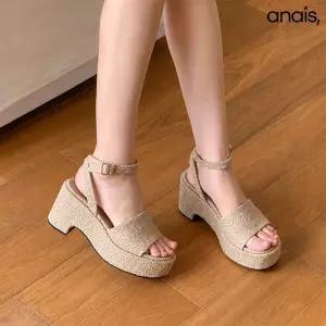 [아나이스] 라탄 스트랩 통굽 샌들힐 8cm_26S368