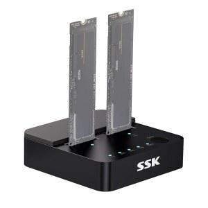SSK NVMe 및 SATA SSD 클론, M.2 듀플리케이터 듀얼 베이 도크 SSD에서 USB 어댑터, 10Gbps USB3.2 2세대 도킹 스테이션에서 M 키 /B+M PCIE3.0 /4.0 /5.0 리더는 오프라인 클론을 지원합니다