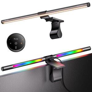 리모컨이 있는 Quntis RGB Pro+ 모니터 라이트 바, 15가지 모드 게이밍 백라이트, 4가지 색상 및 밝기 조절 가능한 전면 조명, 20인치 Ra95 아이케어 USB 리딩 램프, 눈부심 없음, 모든 모니터를 위한 업그레이드된