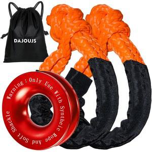 DAJUJS 합성 소프트 섀클 로프 1/2 x 22 인치 오렌지 리커버리 토우 섀클, 레드 스내치 링 56,000파운드 오프로드 키트 ATV UTV 차량용