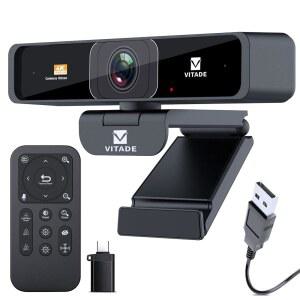 업그레이드된 리모컨이 장착된 VITADE 4K 줌 가능 웹캠 마이크가 8MP 소니 센서 웹캠 및 4배 디지털 줌 스트리밍/회의/온라인 교육/영상 통화 /줌/스카이프