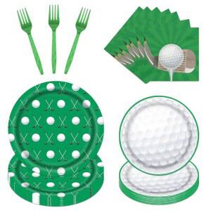 라쿠토 골프 파티 접시 냅킨, 64PCS 장식 용품 식기 세트, 일회용 종이 냅킨 생일 용품(16명 게스트)