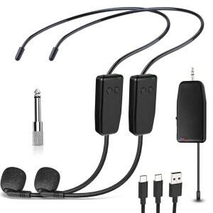 세이티나이 무선 듀얼 마이크 헤드셋 전문가: 2인용 2.4G 헤드 - 160피트 범위, 1/8인치 및 1/4인치 플러그, 노래, 투어, 스피커, 피트니스, 음성 증폭기, PA 시스템용