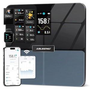 체중을 위한 ABLEGRID 스마트 WiFi 디지털 욕실 체중계, 자동 회전 TFT 디스플레이 체지방 BMI 근육량, 500파운드 대용량, 11.8인치 플랫폼, 앱을 통한 20가지 정확한 바디 구성