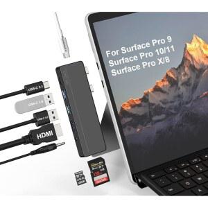 SURFACE PRO 8 / 9 X 10 11 도킹 스테이션 - 4K HDMI 썬더볼트 4 USB 3.0 SD /TF 리더 3.5MM 오디오 서피스 프로 코파일럿 액세서리를 갖춘 C 어댑터 멀티포트 허브