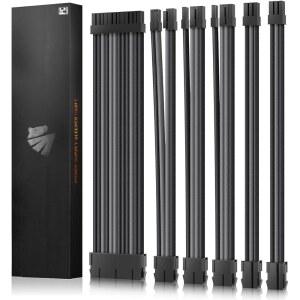 ASIAHORSE 맞춤 모드 슬리브 연장 전원 공급 케이블 키트 18AWG ATX /EPS / 8핀 PCI-E 6핀 (블랙 믹스)
