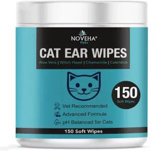 민감한 고양이 귀를 부드럽게 청소하고 진정시키는 NOVEHA 150 PC 물티슈 왁스 먼지 및 냄새 제거를 위한