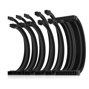 아시아호스 전원 공급 장치용 슬리브 케이블 장치 연장 와이어 키트 1x24-PIN / 2x8-PORT (4+4) M /B, 3x8-PORT (6+2) PCI-E 30cm 길이(이중 EPS 블랙 믹스) 빗 포함
