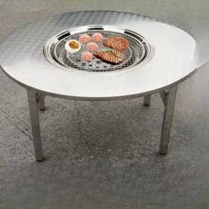 숯불구이 접이식불판테이블 스틸원형 고기 바베큐 삼겹살 그릴 바비큐