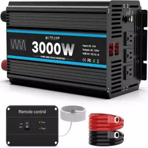 OLTEANP 3000W 파워 인버터 순수 사인파 12V DC 110V AC 차량용 USB 포트 포함 3개의 콘센트 LCD