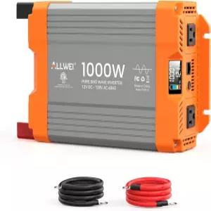 올웨이 퓨어 사인 웨이브 인버터 - 가정용 RV 트럭용 1000와트 12V DC-120V AC 컨버터 차량용 오프 그리드