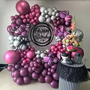 할로윈 마젠타 실버 풍선 갈랜드 아치 키트 119Pcs 푹시아 핑크 플럼 마블 퍼플 라텍스 3D 배트 거미줄