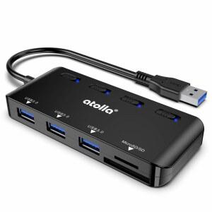 USB SD 카드 리더 /MICRO 리더가 장착된 톨라 허브 포트 3개 슬롯 2개 및 개별 LED 전원 스위치 포함 스플리터