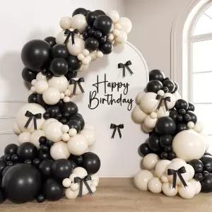 코켓 웨딩 브라이덜 샤워 생일 파티 장식용 155pcs 흑백 풍선 아치 키트 모래 달린 리본 활