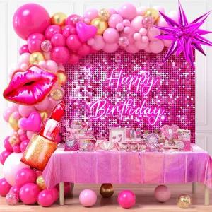 여자들을 위한 윈레이크 핫 핑크 생일 장식 배경 식탁보가 있는 풍선 갈랜드 아치 키트 대형 스파 메이크업