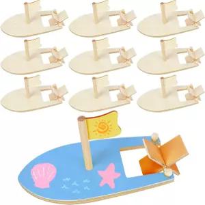 아머수머 DIY 장난감 나무 보트 공예 키트 10개 미니 돛단배 패들 학교 프로젝트용 페인트 칠 및 장식