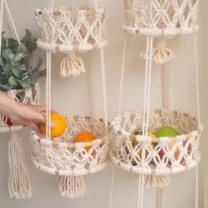 매달려 바구니 밧줄 Macrame 벽 옷걸이 수제 홈 정원 발코니 장식