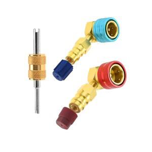 MTSOONING R1234YF 어댑터 키트 R1234YF에서 R134A까지 90 퀵 커플러 차량 에어컨 냉매 HVAC 충전을 위한 하이 로우 사이드 커넥터 변환 세트