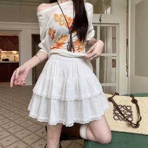 원픽 여성 화이트 레이스 스커트 여름 발레풍 A라인 플리츠 퍼피 케이크