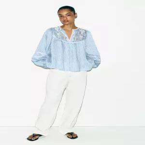 ZARA 스트라이프 펀칭 자수 블라우스 - 스트라이프 5770/033/104