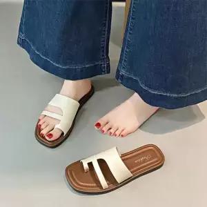 가죽 여성여름슬리퍼 발편한 오픈토 샌들 슬리퍼