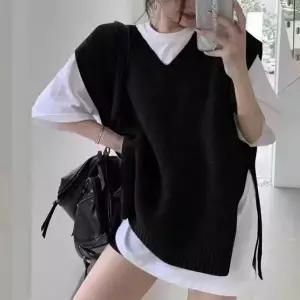 [하프클럽/]여성 2컬러 모던 레이어드룩 브이넥 니트조끼 베스트