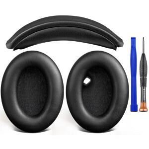 소울윗 이어패드 쿠션 + 헤드밴드 소니 WH-1000XM4(WH1000XM4) 오버이어 헤드폰용 교체 키트 교체용 헤드스트랩 패드 및 수리 부품 - 블랙