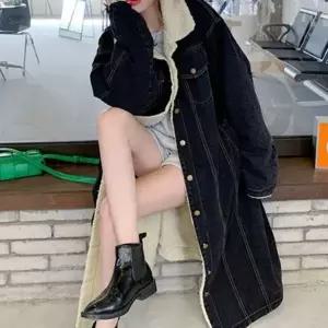 [하프클럽/]루즈핏 여성 뽀글이 청 자켓 캐주얼 여성 롱 청 자켓