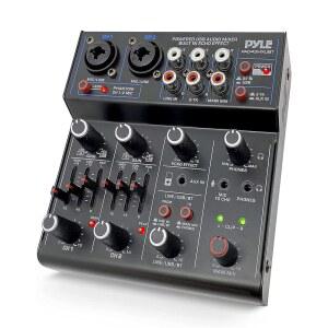 PYLE 프로페셔널 무선 DJ 오디오 믹서 - 4채널 블루투스 컨트롤러 사운드 믹서 USB 인터페이스 콤보 잭 XLR+6.35MM 마이크 /라인 /기타 2개 3.5MM RCA AUX 헤드폰 PAD43MXUBT