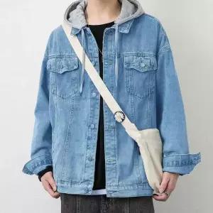 후드 탈부착 가능 남성 심플 데일리 데님 자켓 남자트위드반팔자켓