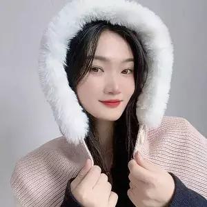 [콩심팥심]후드 부클 넥워머 니트 핑크 기모 겨울 방한